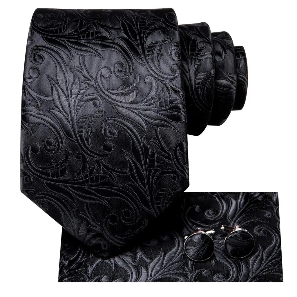 Hi-Tie Black Floral Silk Wedding Tie For Men