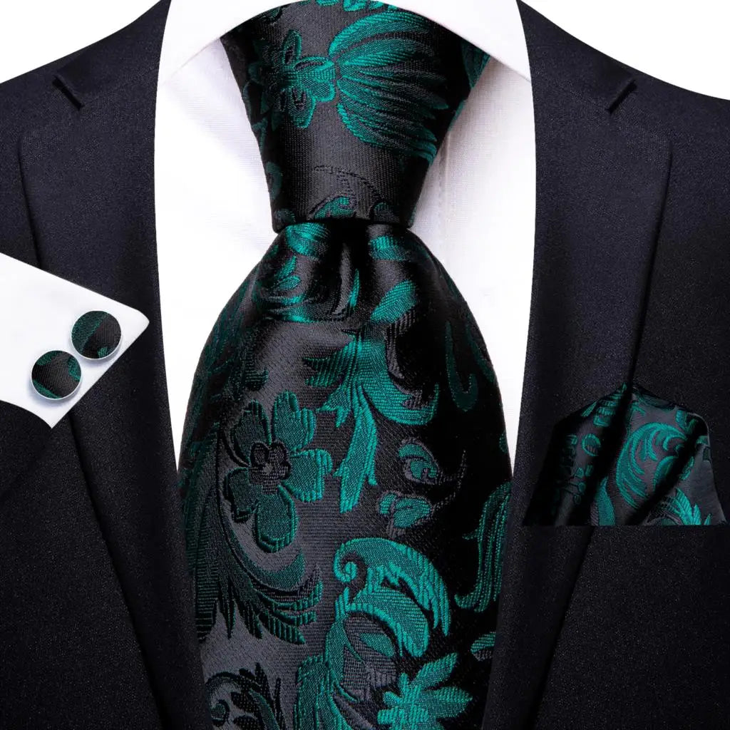 Hi-Tie Black Floral Silk Wedding Tie For Men