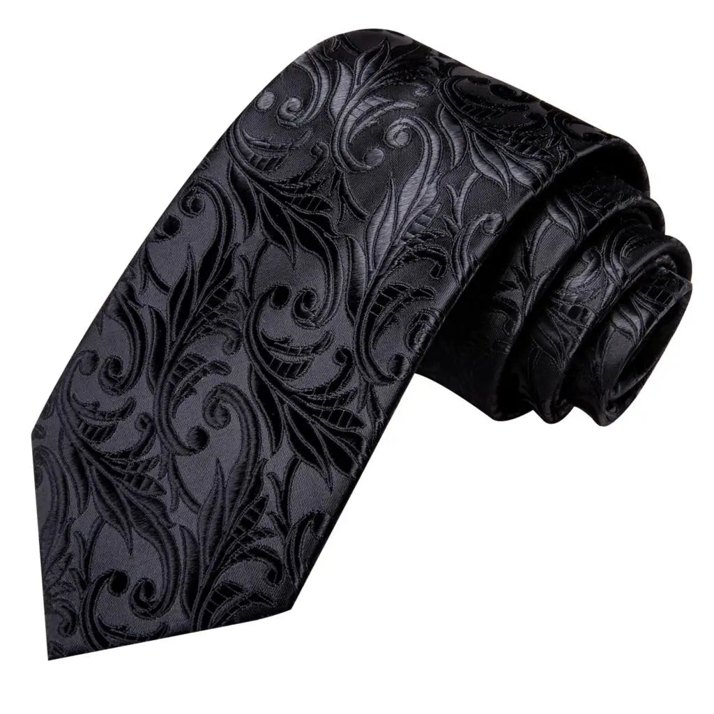 Hi-Tie Black Floral Silk Wedding Tie For Men