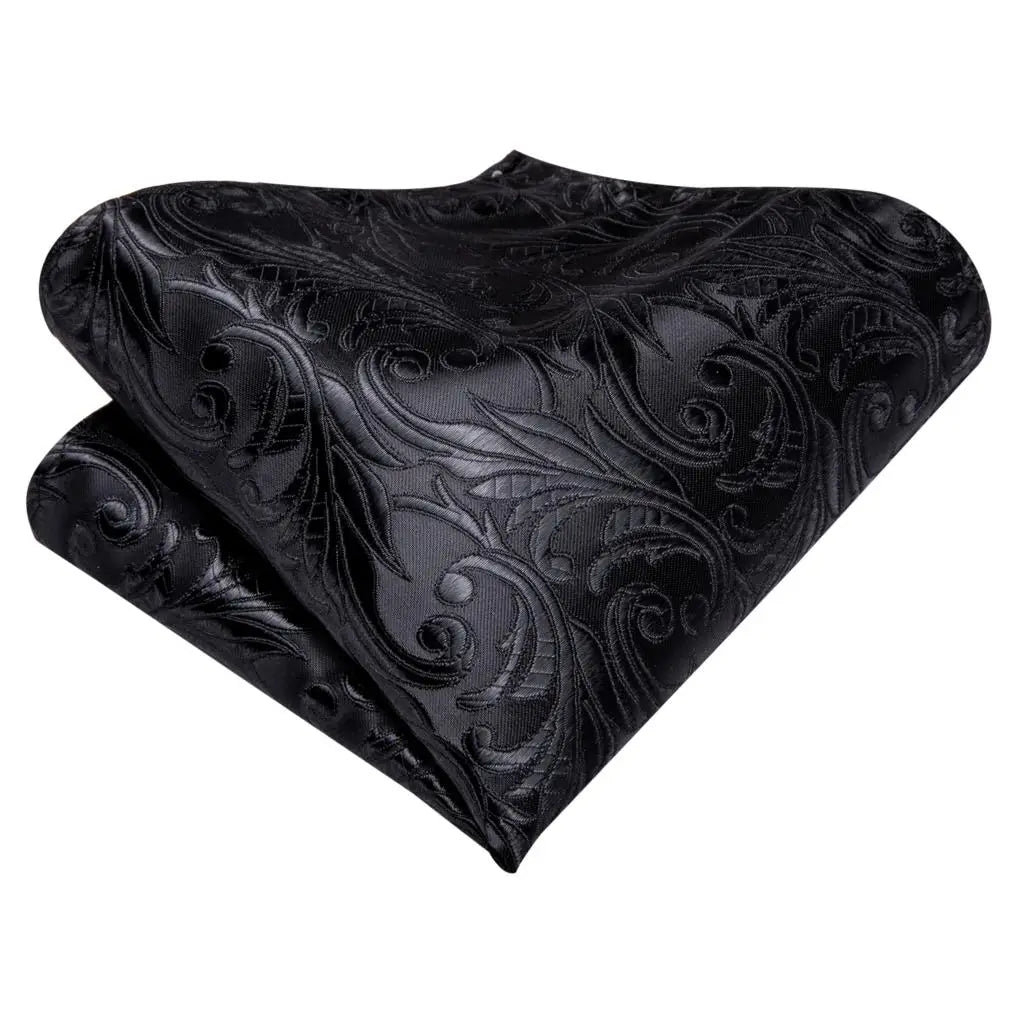 Hi-Tie Black Floral Silk Wedding Tie For Men