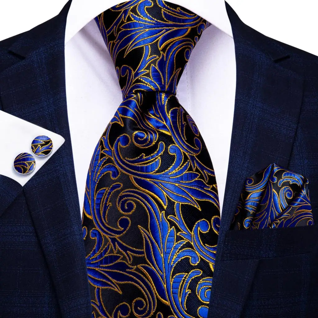 Hi-Tie Black Floral Silk Wedding Tie For Men