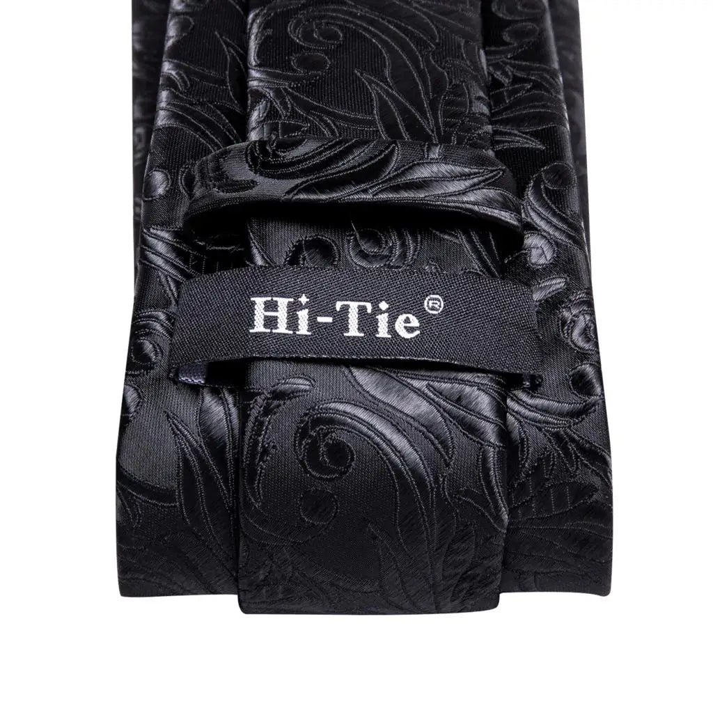 Hi-Tie Black Floral Silk Wedding Tie For Men