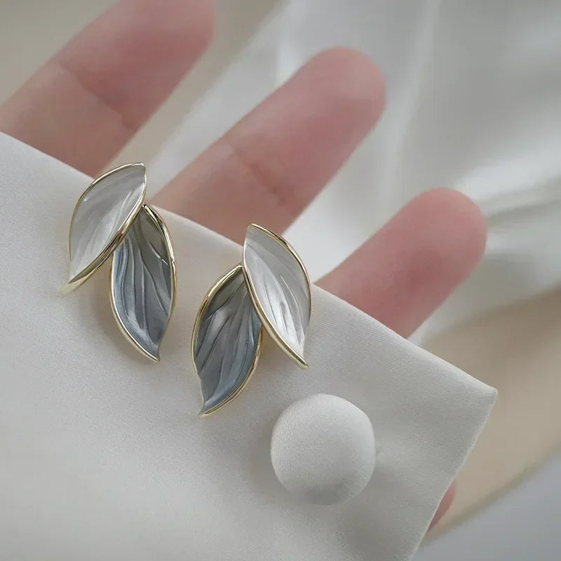 Sweet Grey Leaf Stud Earrings