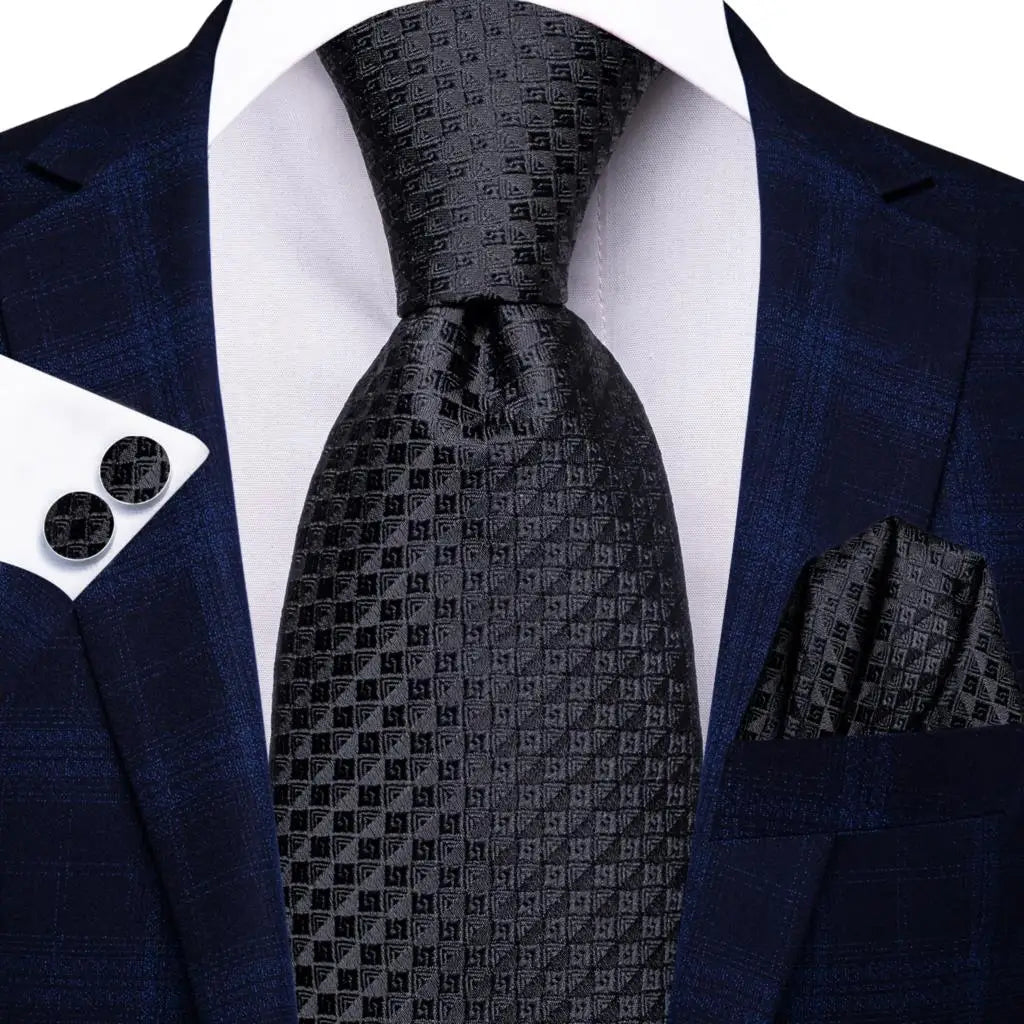 Hi-Tie Black Floral Silk Wedding Tie For Men