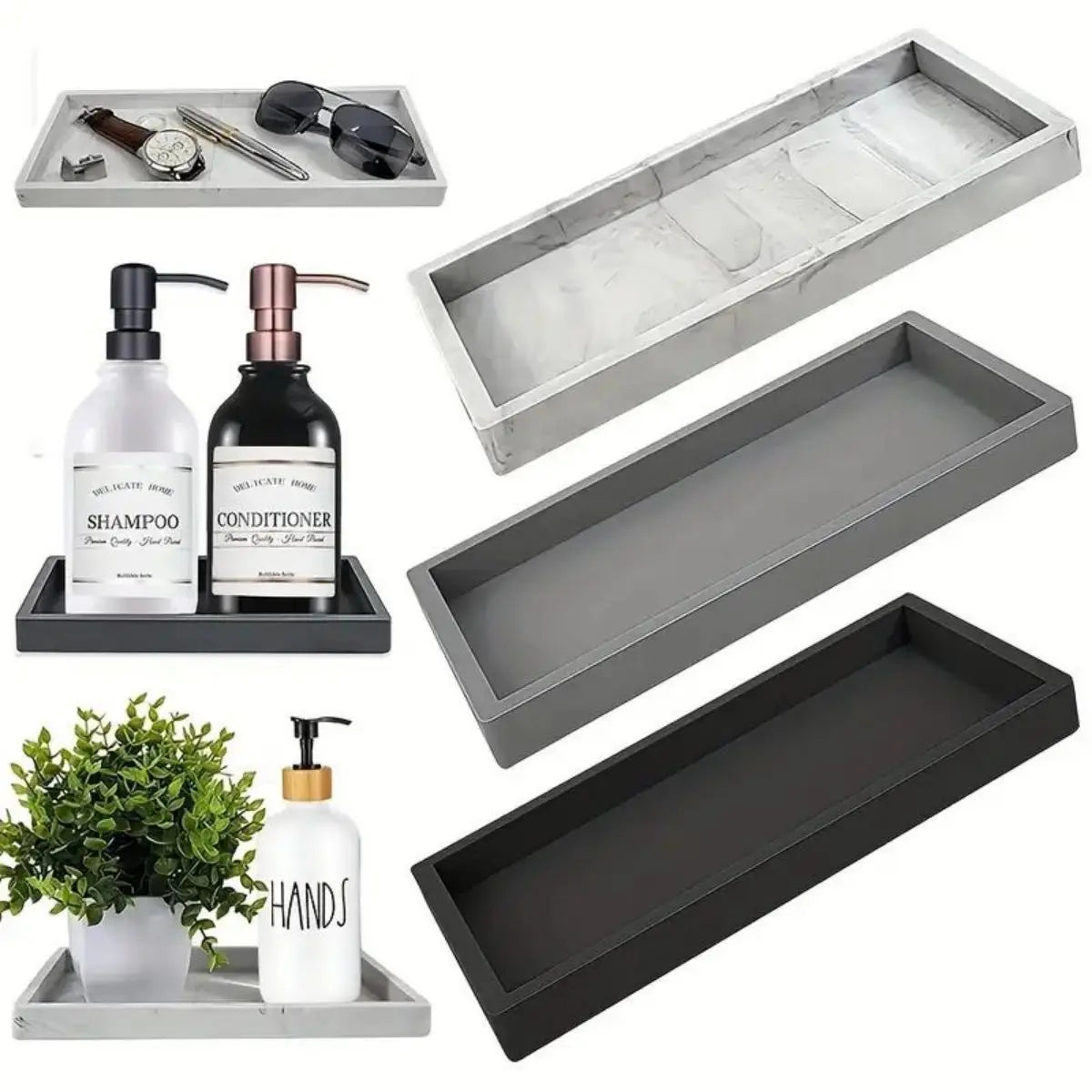 Silicone tray for bathroom countertops