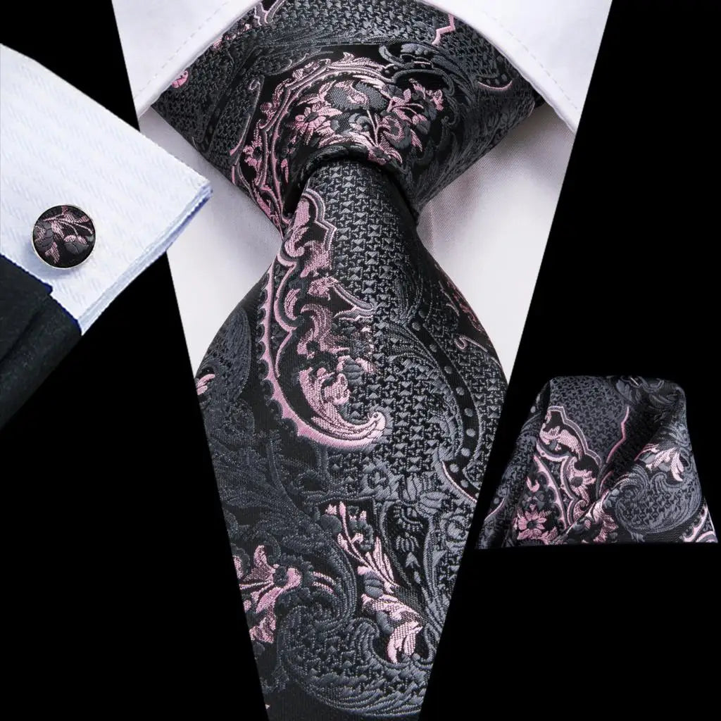 Hi-Tie Black Floral Silk Wedding Tie For Men