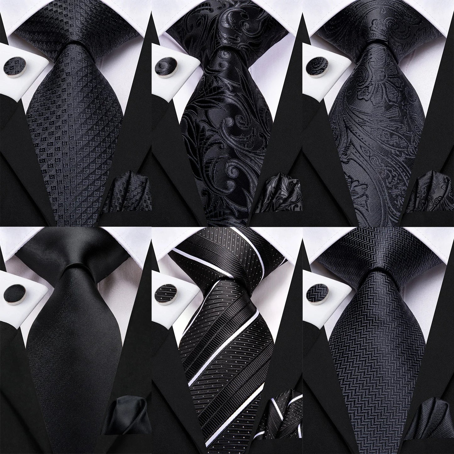 Hi-Tie Black Floral Silk Wedding Tie For Men