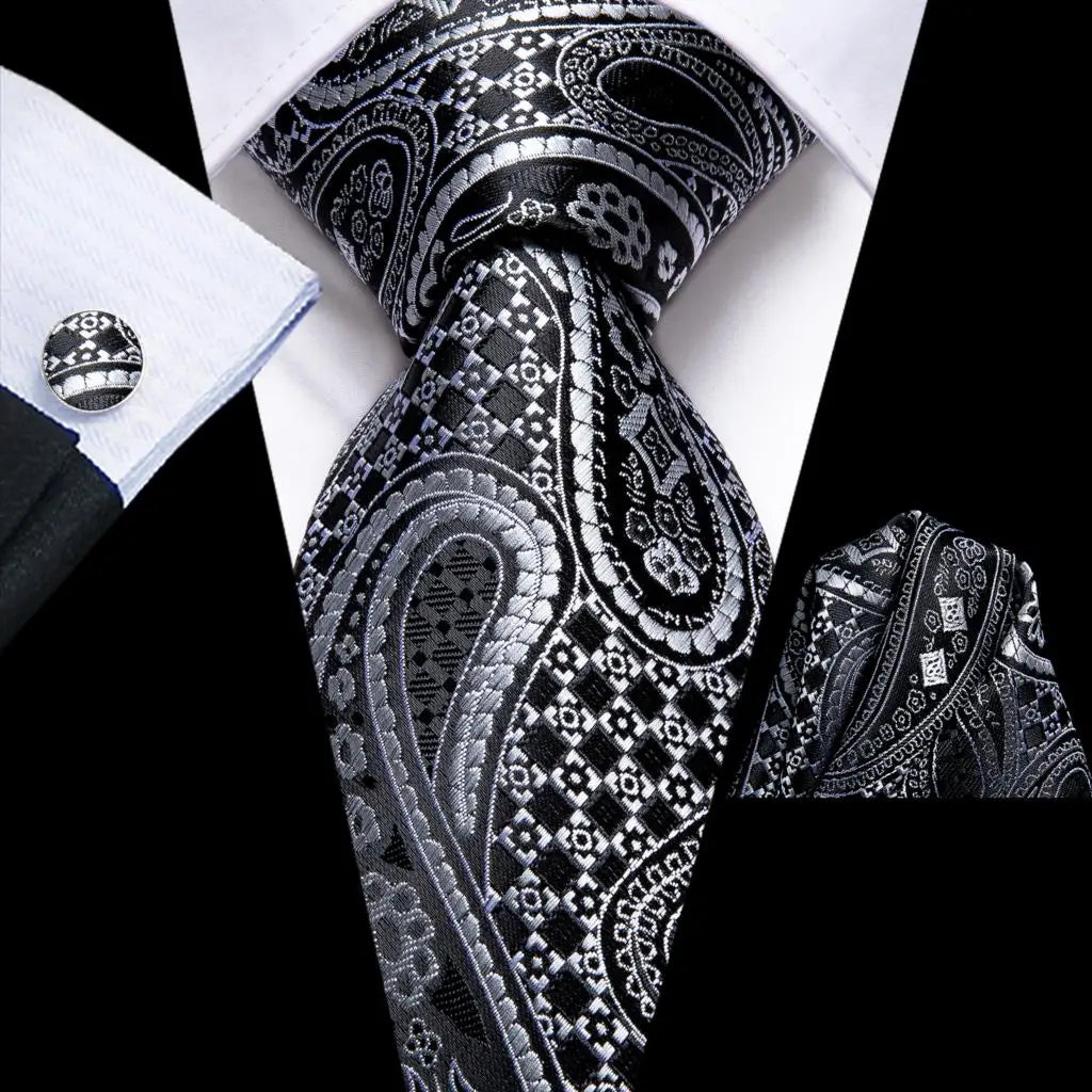 Hi-Tie Black Floral Silk Wedding Tie For Men