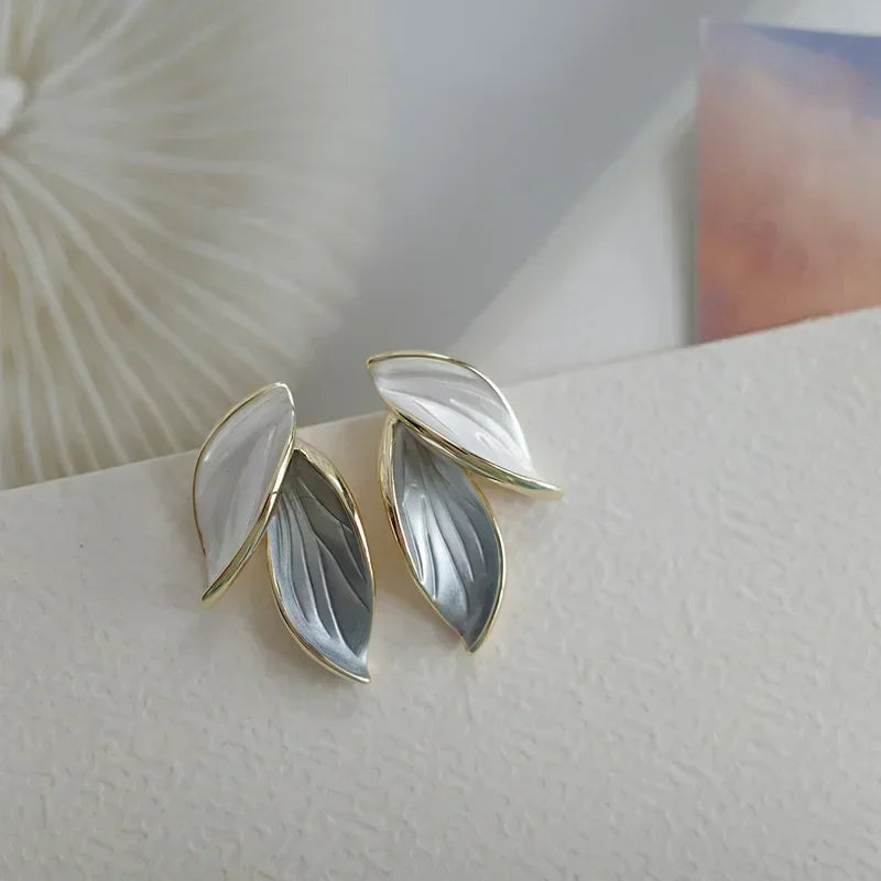 Sweet Grey Leaf Stud Earrings