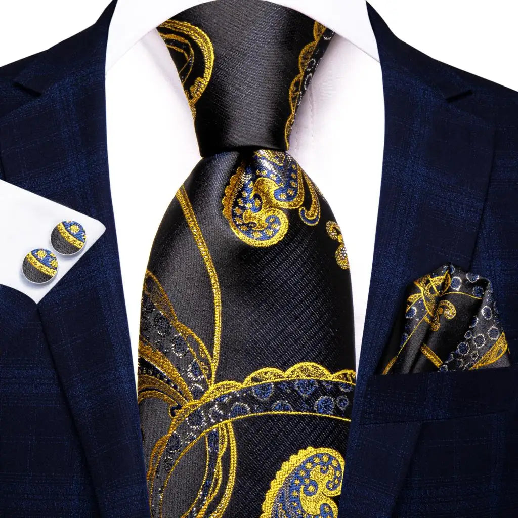 Hi-Tie Black Floral Silk Wedding Tie For Men