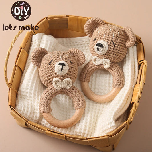 1PC Crochet Animal Bear Rattle Toy