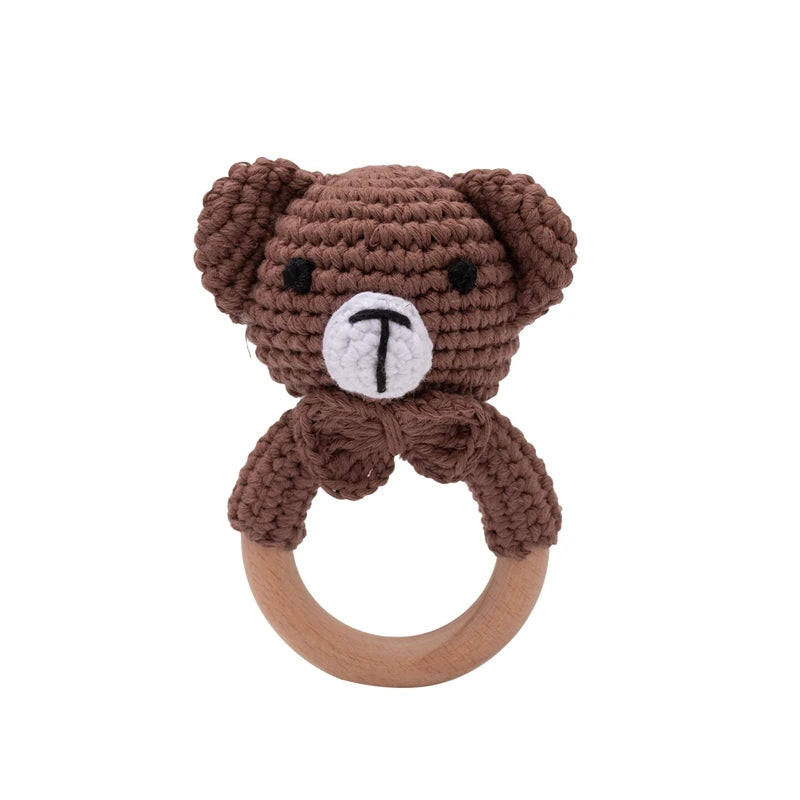 1PC Crochet Animal Bear Rattle Toy